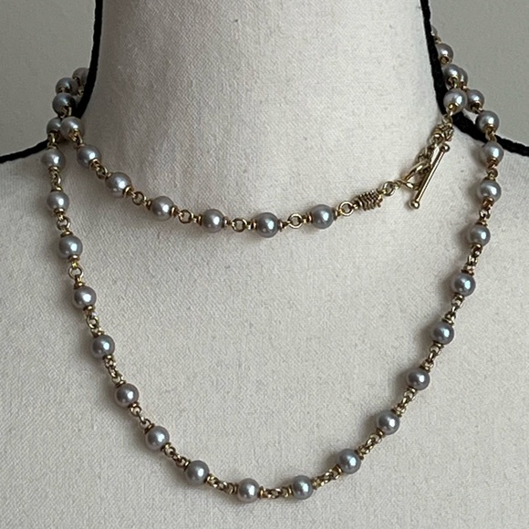 Michael Dawkins Jewelry - Michael Dawkins Gray Pearl Sterling 925 Long  Necklace 36” Toggle Gold Clad